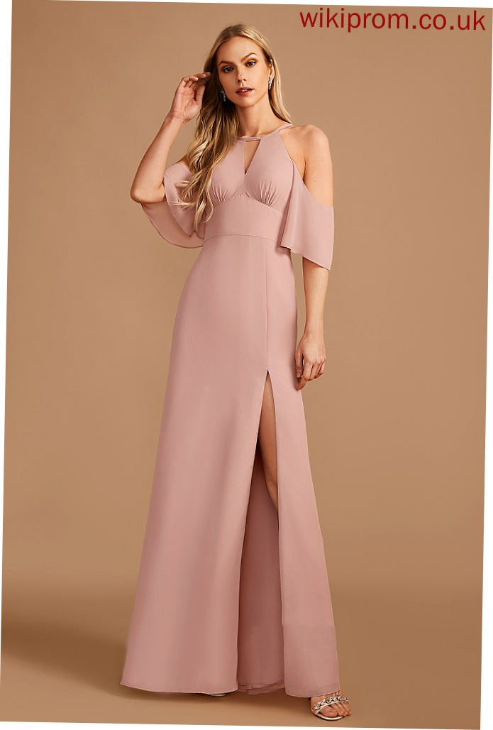 Length Embellishment Neckline HighNeck SplitFront Silhouette Sheath/Column Floor-Length Fabric Audrey A-Line/Princess Sleeveless Bridesmaid Dresses