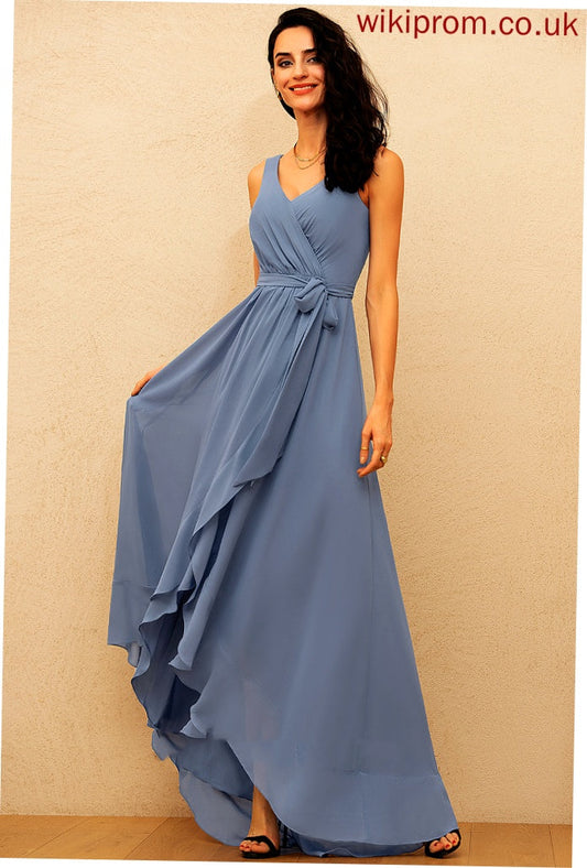 Silhouette Fabric Ruffle Bow(s) Neckline Asymmetrical V-neck Length A-Line Embellishment Giselle Bridesmaid Dresses