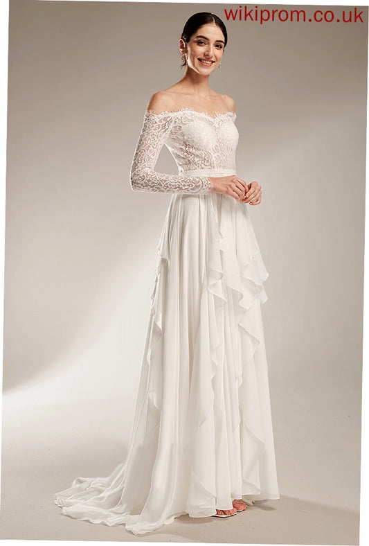 Lace Wedding Chiffon Court A-Line Off-the-Shoulder Ursula Train Wedding Dresses Dress Ruffle With