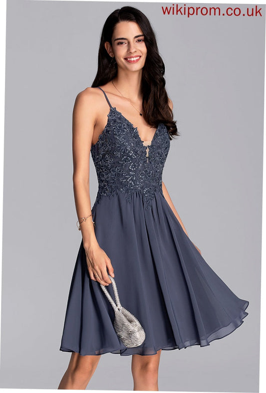 V-neck Lace Beading Homecoming Chiffon Homecoming Dresses Haleigh With A-Line Knee-Length Dress