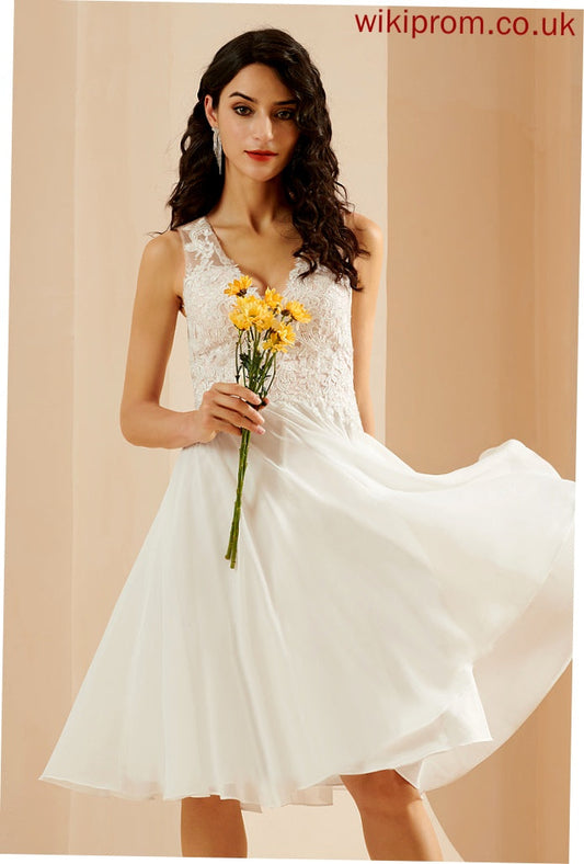 Wedding Dresses Lace A-Line Knee-Length Chiffon Sequins Wedding With V-neck Cornelia Dress