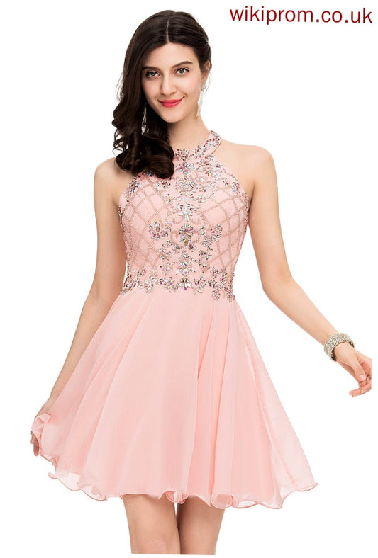 Lesly With Dress Scoop Short/Mini Chiffon Beading Homecoming Neck Sequins Homecoming Dresses A-Line