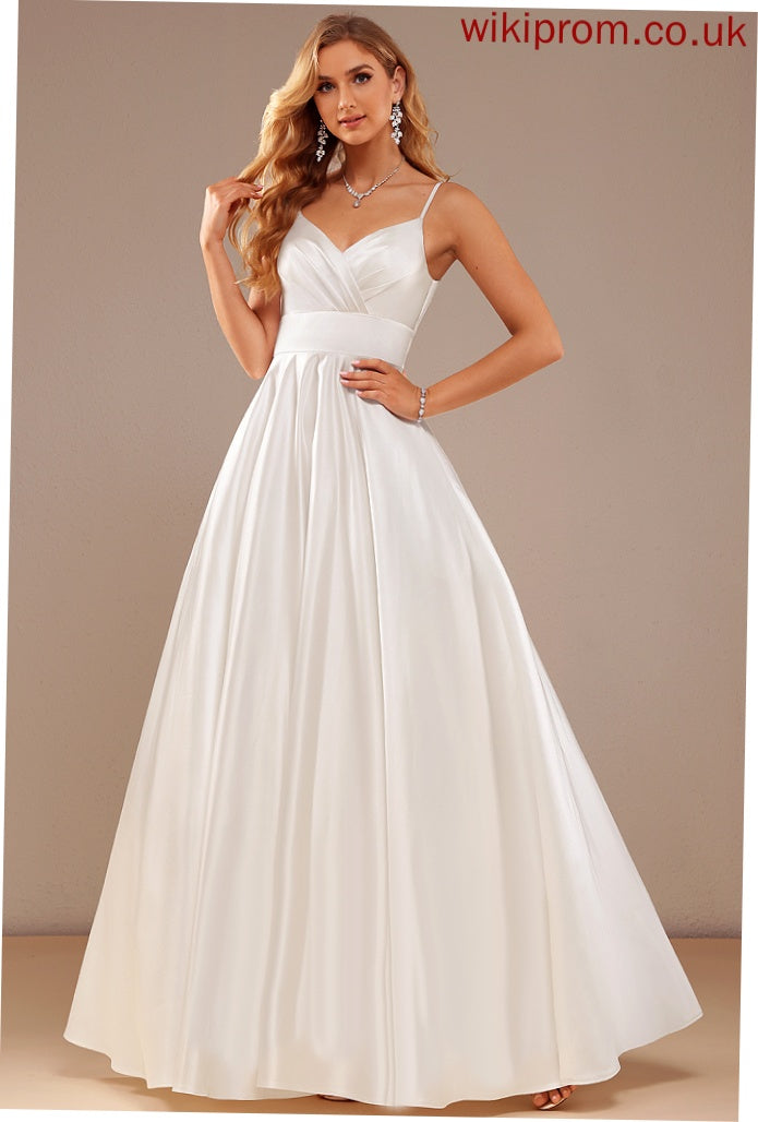 Ball-Gown/Princess Dress Wedding Dresses Izabelle Wedding V-neck Pockets Satin With Floor-Length