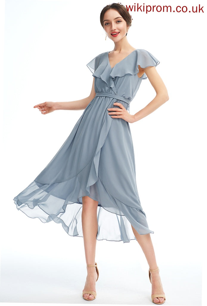 Cocktail Dress Ruffle A-Line With Adyson Asymmetrical Cocktail Dresses V-neck Chiffon