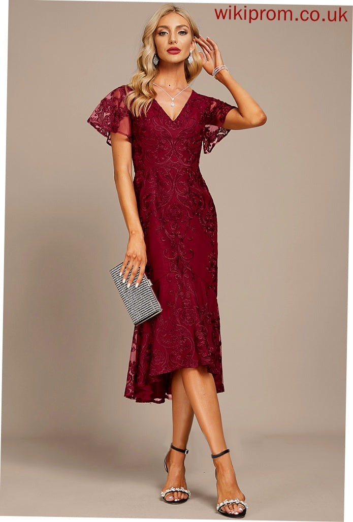 Cocktail Asymmetrical Dress V-neck Trumpet/Mermaid Shaniya Lace Cocktail Dresses