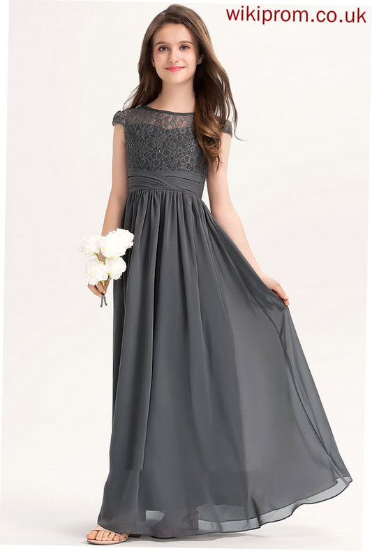 With Rayna Floor-Length Neck Chiffon Scoop Ruffle A-Line Lace Junior Bridesmaid Dresses