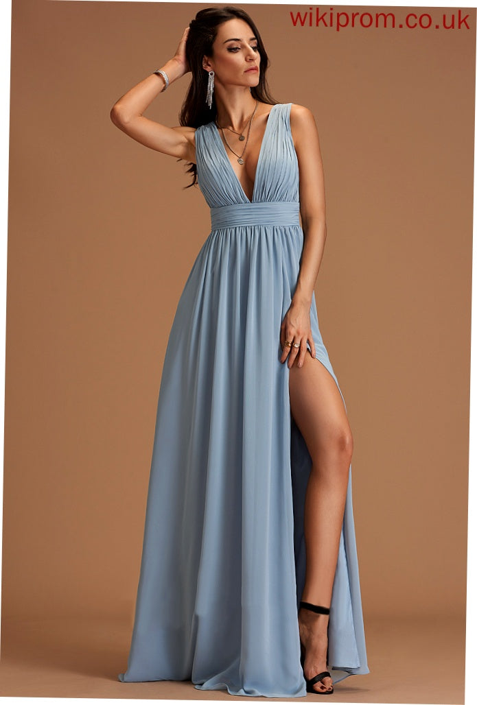 Floor-Length Silhouette A-Line Length Neckline Fabric SplitFront Embellishment V-neck Janae Bridesmaid Dresses