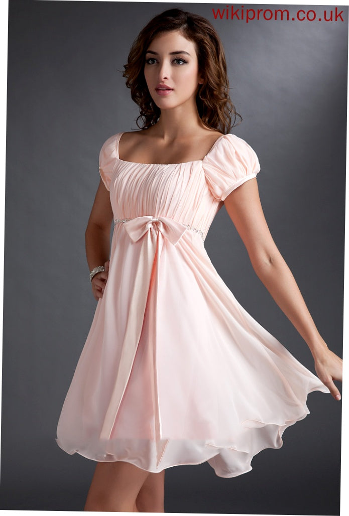 Bow(s) Dress Short/Mini With Homecoming Dresses Square A-Line Homecoming Neckline Ruffle Chiffon Anabel Beading