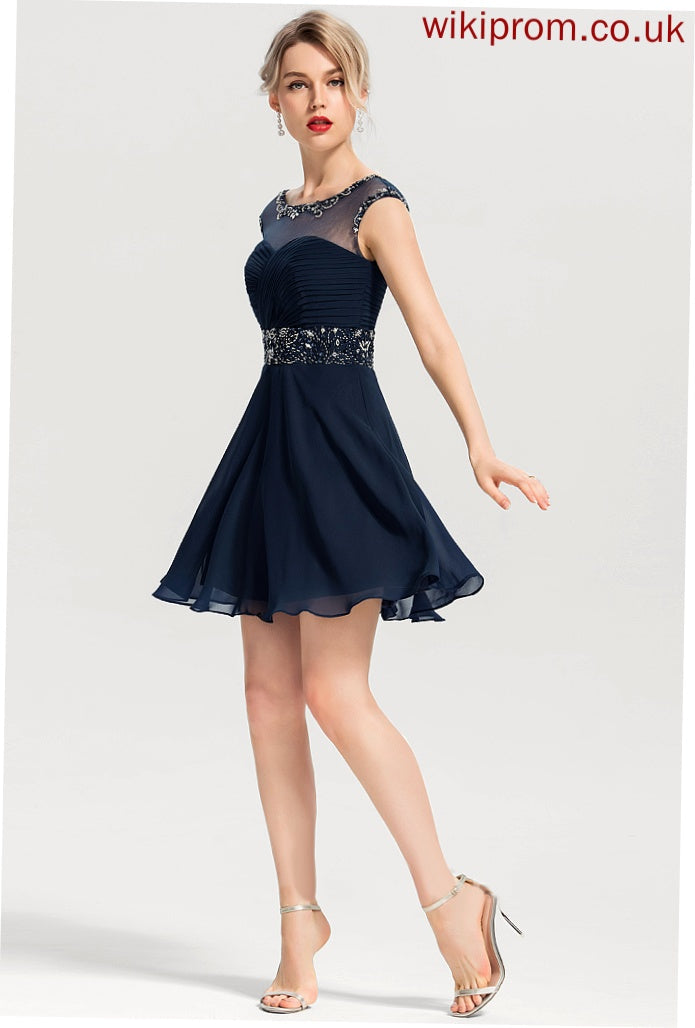 Short/Mini With Beading Chiffon Homecoming Neck Scoop Arabella Sequins Dress A-Line Homecoming Dresses