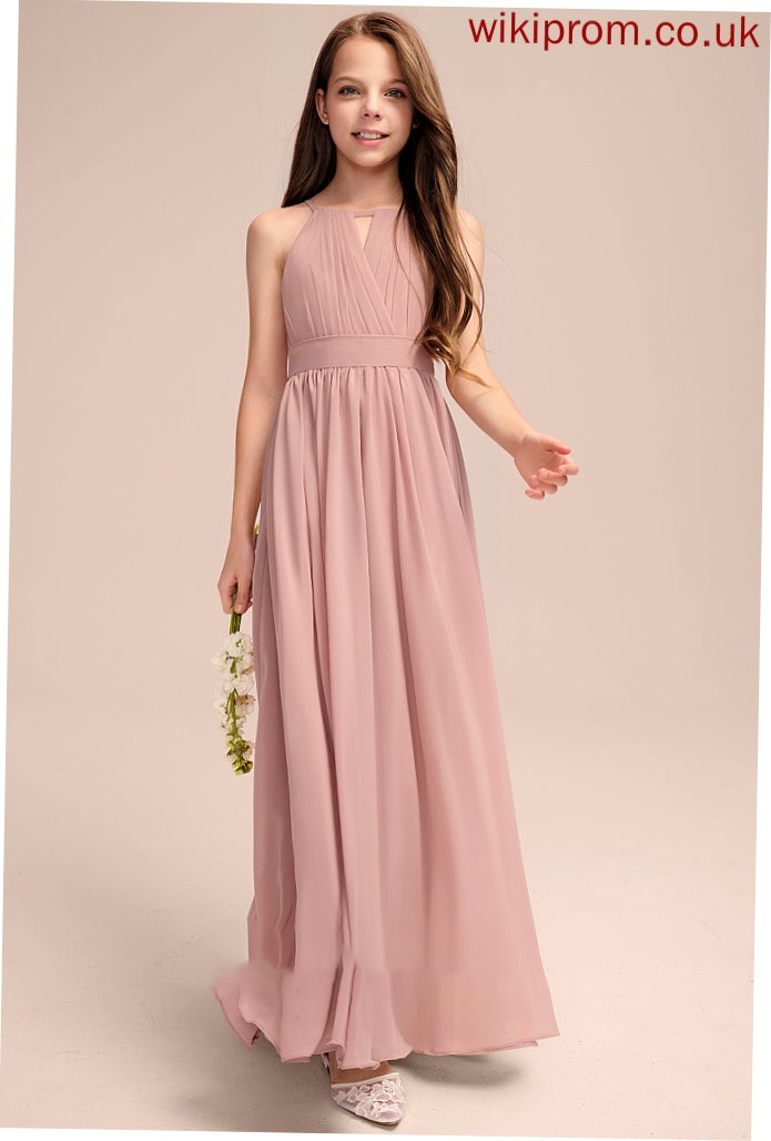 Neck Floor-Length Scoop Anne Chiffon A-Line Ruffle Bow(s) With Junior Bridesmaid Dresses