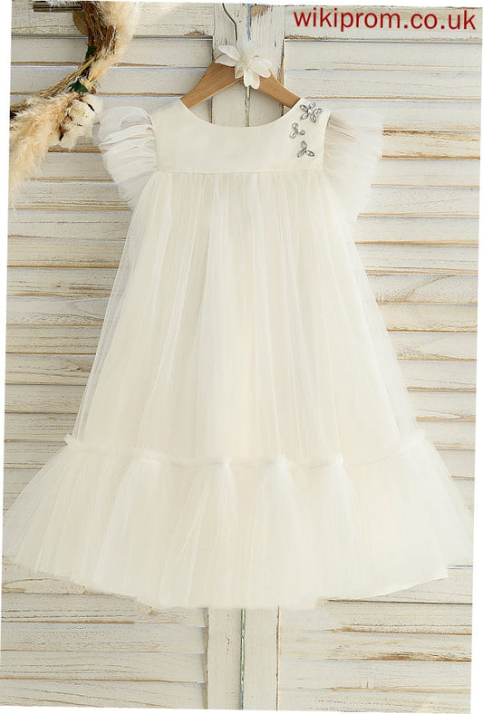 Scoop - A-Line Satin/Tulle Ruffles Girl Knee-length Neck Mia Flower Sleeveless Dress Flower Girl Dresses With