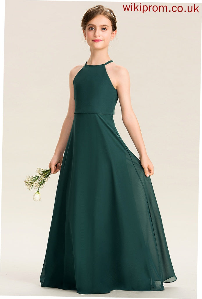 A-Line Chiffon Floor-Length Neck Gertie Scoop Junior Bridesmaid Dresses