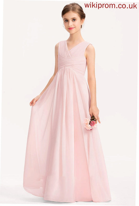 Chiffon V-neck Floor-Length Ruffle A-Line Junior Bridesmaid Dresses Rachel With