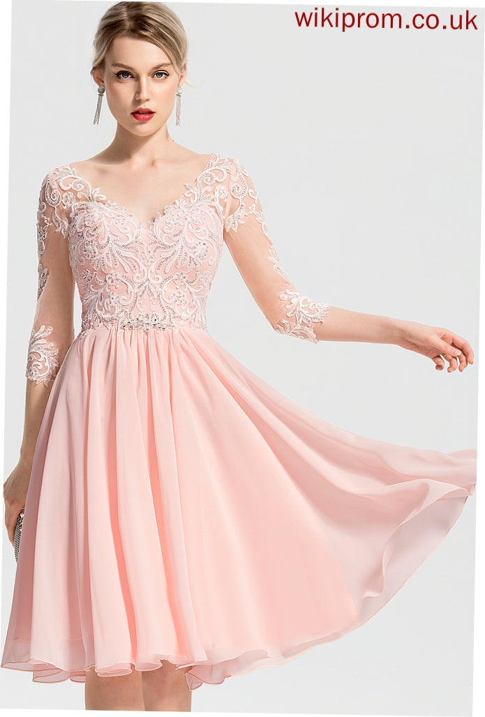 Chiffon Wedding Dresses Beading With Dress Wedding Lace A-Line Adeline V-neck Knee-Length