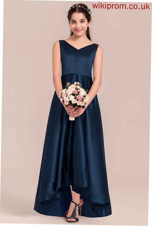 Satin Asymmetrical A-Line Junior Bridesmaid Dresses Dania V-neck