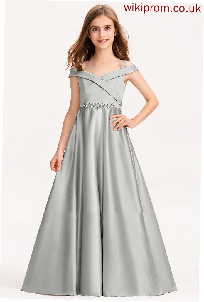 Junior Bridesmaid Dresses Adrianna Ball-Gown/Princess Off-the-Shoulder Floor-Length Satin