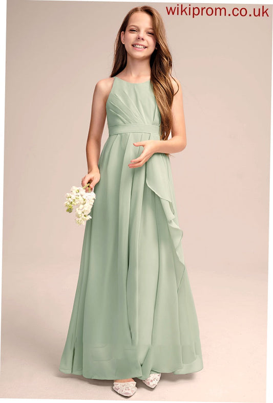 Ruffles Cascading With Junior Bridesmaid Dresses Neck Scoop Floor-Length Chiffon Macie A-Line