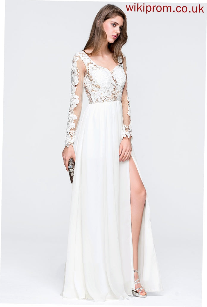 Floor-Length Chiffon Tia Sweetheart Lace A-Line Prom Dresses