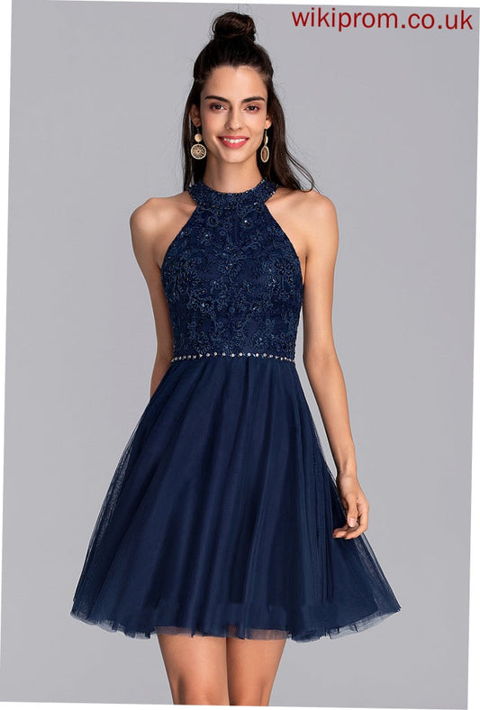 Neck With Homecoming Scoop Beading Short/Mini Catalina Tulle Lace Homecoming Dresses A-Line Dress