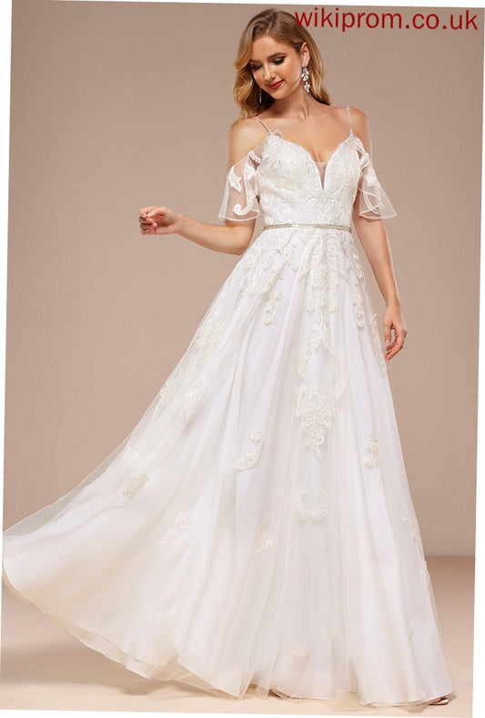 Cold Beading Shoulder Floor-Length Wedding Dresses Tulle Lace With Dress Caitlyn Sequins A-Line Wedding