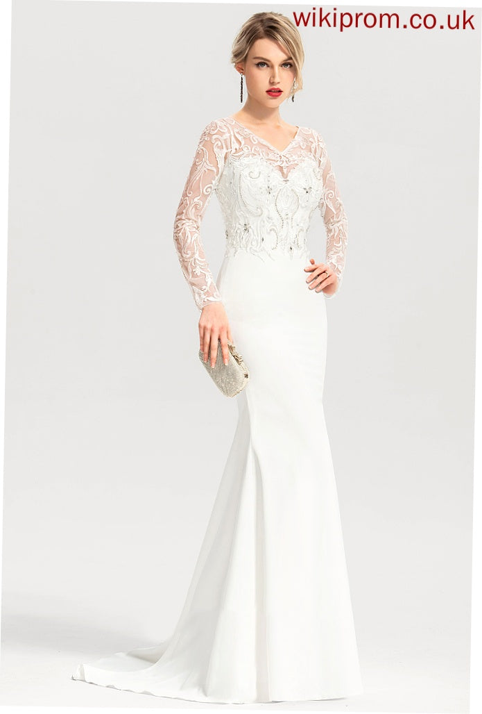 Beading Sweep Stretch Crepe With Wedding Trumpet/Mermaid Dress Train Sequins Lace Wedding Dresses V-neck Alexis