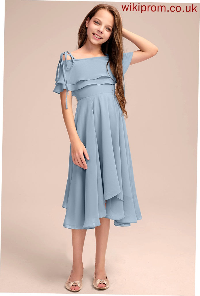 Off-the-Shoulder Ruffles Asymmetrical Junior Bridesmaid Dresses A-Line Cascading With Chiffon Macy