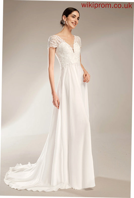 Bow(s) Wedding Dresses Brenna A-Line V-neck Train Wedding Chiffon Court Dress With Lace