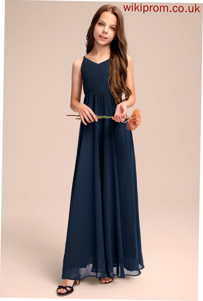 V-neck A-Line With Junior Bridesmaid Dresses Floor-Length Leanna Bow(s) Chiffon