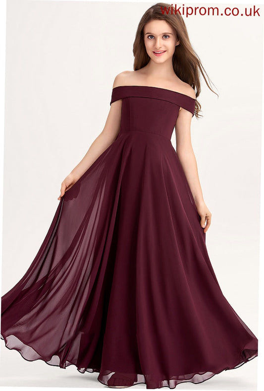 Chiffon Junior Bridesmaid Dresses Nathalie Floor-Length A-Line Off-the-Shoulder