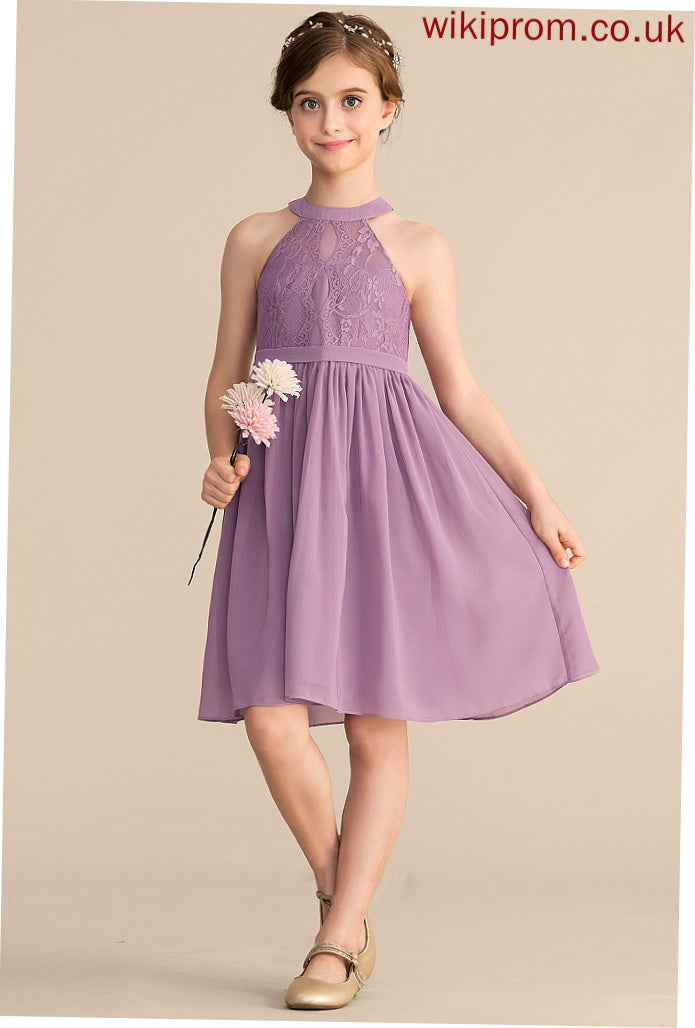 Helga Junior Bridesmaid Dresses Neck Scoop Chiffon A-Line Knee-Length Lace