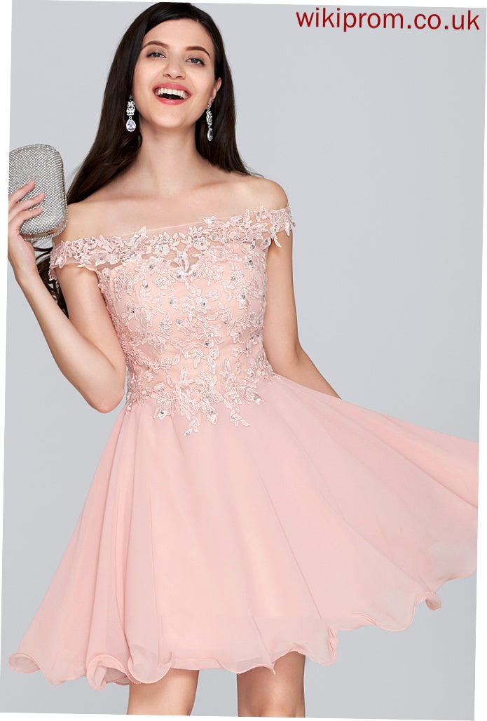 Off-the-Shoulder Nia Chiffon Beading Short/Mini A-Line With Lace Homecoming Homecoming Dresses Dress