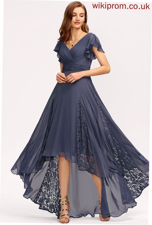 Silhouette Ruffle Fabric Asymmetrical Neckline Embellishment Length A-Line V-neck Marisa Bridesmaid Dresses