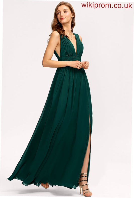 Prom Dresses With Pleated Floor-Length Chiffon Mia A-Line V-neck