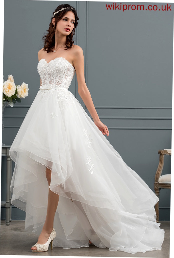 Dress Beading Sweetheart Lace Wedding Dresses Rayne Bow(s) With Wedding Sequins Asymmetrical Tulle Satin A-Line