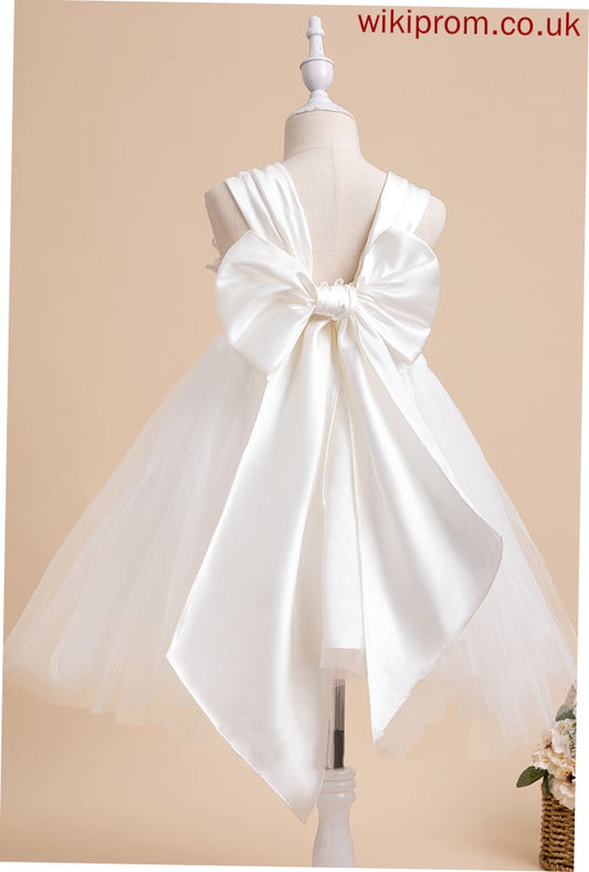 Sleeveless Neckline Bow(s) Dress Square With - Penelope Ball-Gown/Princess Flower Flower Girl Dresses Girl Knee-length Tulle