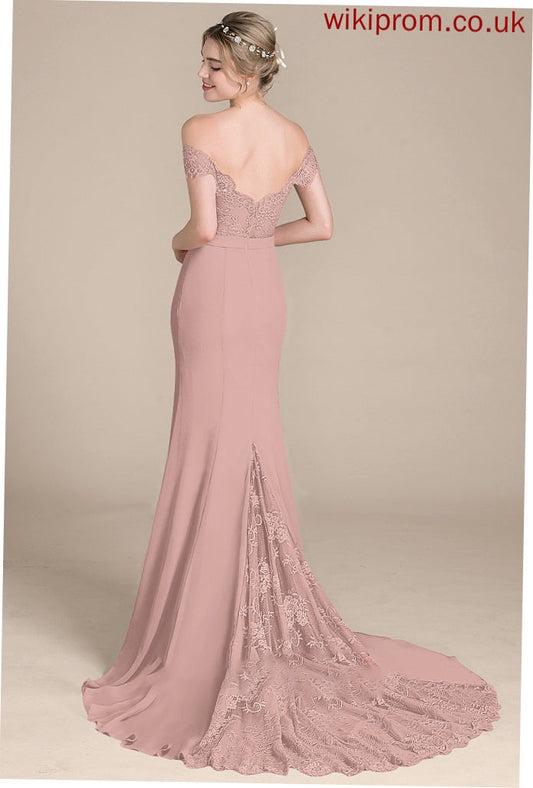 Court Chiffon Prom Dresses Off-the-Shoulder Train Louisa Trumpet/Mermaid With Sequins Lace