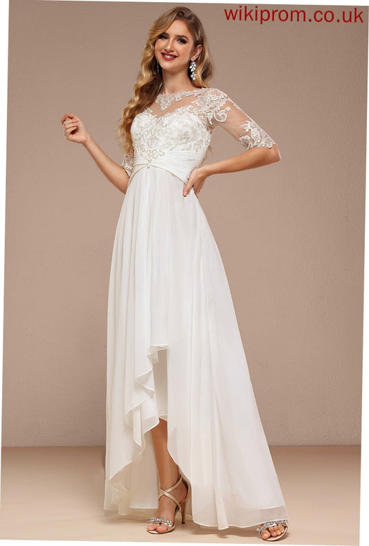 A-Line Wedding Neck Wedding Dresses Lace Dress Julia Asymmetrical Boat Chiffon