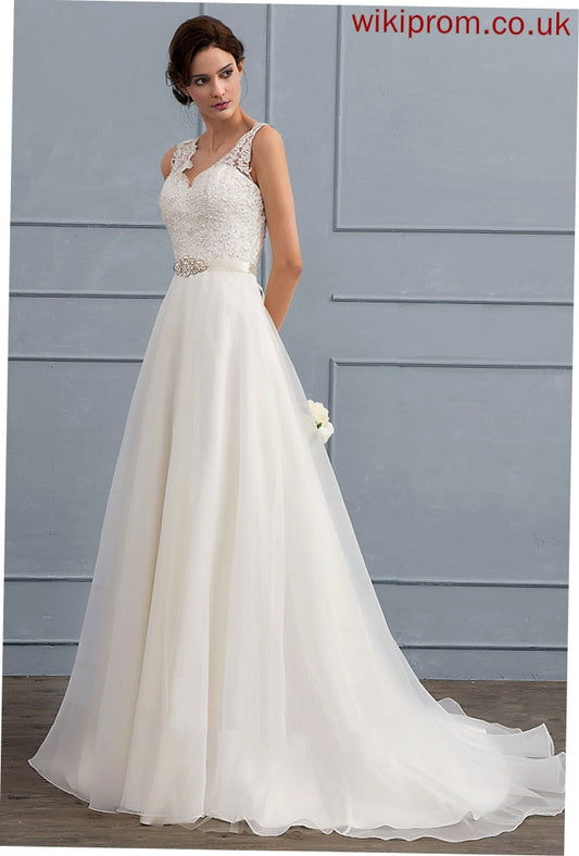 With Abigail Lace Train Dress Wedding Beading Wedding Dresses Sweep Bow(s) A-Line V-neck Organza