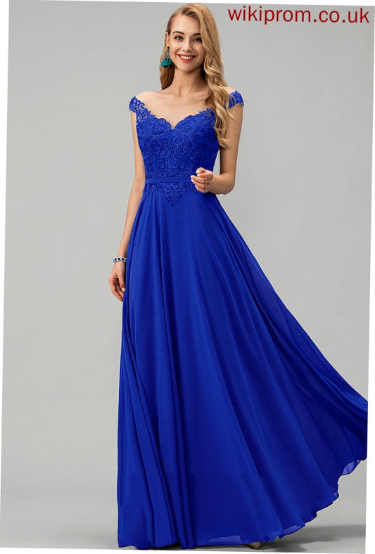 A-Line Prom Dresses Scoop Floor-Length Chiffon Sequins Haley With