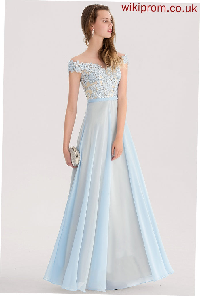 Chiffon Off-the-Shoulder Lace Prom Dresses Hortensia Floor-Length Sequins A-Line With Beading