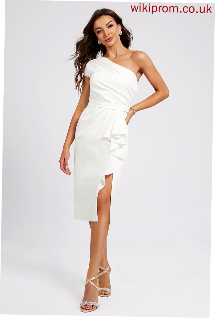 Crepe Front Split Homecoming Stretch Ruffle Knee-Length Homecoming Dresses One-Shoulder With Maribel Dress Sheath/Column