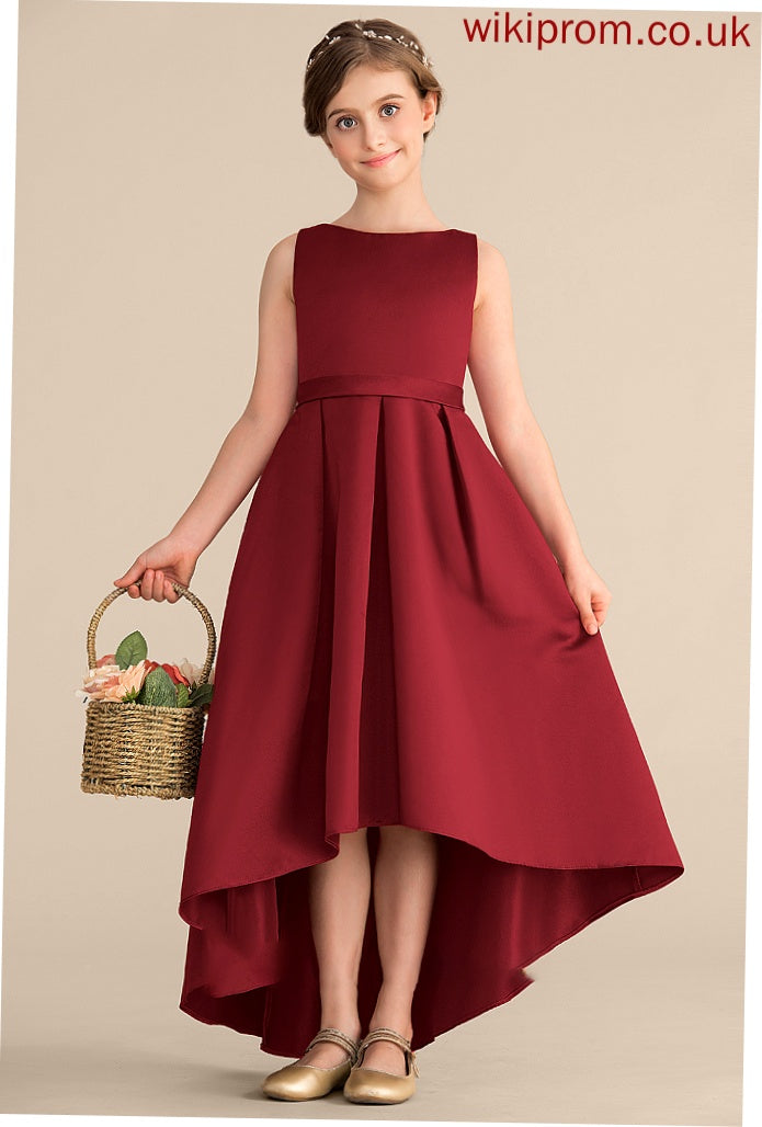 A-Line Teagan Pockets Scoop Neck Asymmetrical With Ruffle Junior Bridesmaid Dresses Satin