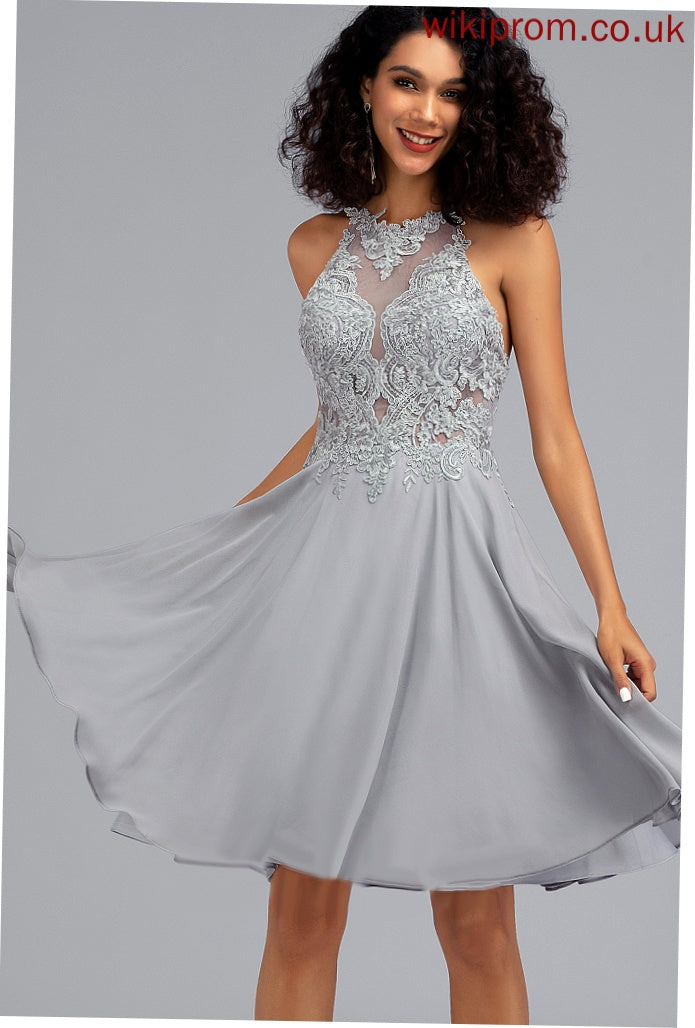 Jaslene Prom Dresses A-Line Lace Scoop With Knee-Length Sequins Chiffon