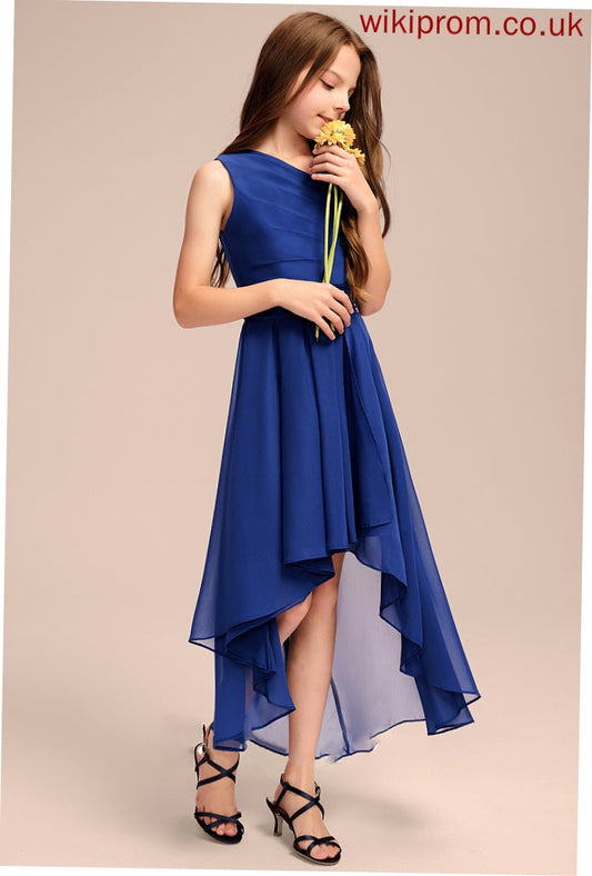 Junior Bridesmaid Dresses Ruffles One-Shoulder Bow(s) Asymmetrical Chiffon A-Line With Jaelynn