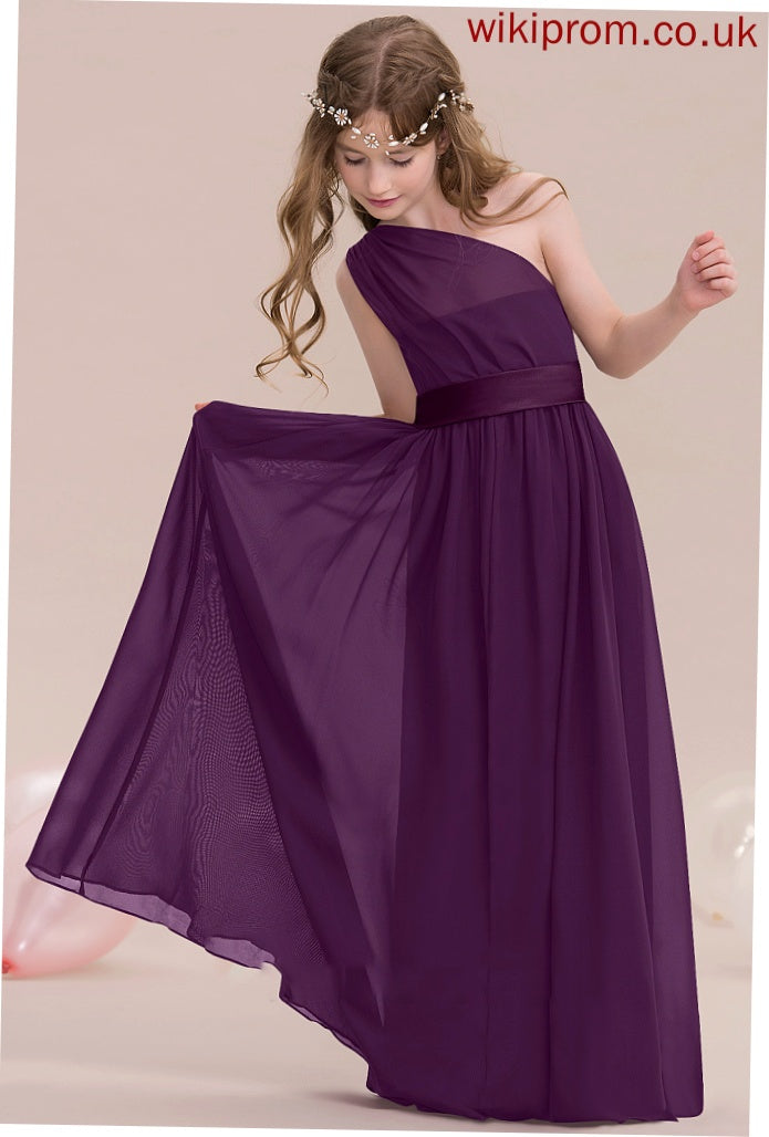 Junior Bridesmaid Dresses A-Line Floor-Length Ruffle Chiffon One-Shoulder Ashley With