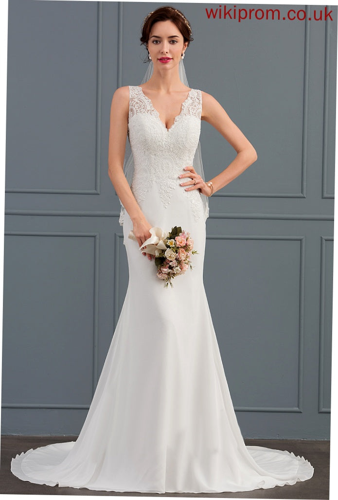 Wedding Train Wedding Dresses Court Trumpet/Mermaid Lace Chiffon V-neck Charlize Dress