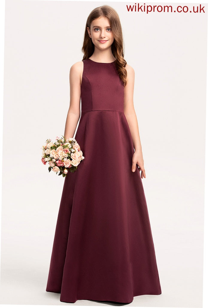 Neck Scoop Junior Bridesmaid Dresses A-Line Kendra Floor-Length Satin