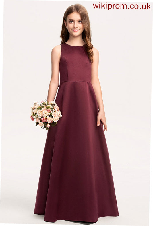 Neck Scoop Junior Bridesmaid Dresses A-Line Kendra Floor-Length Satin