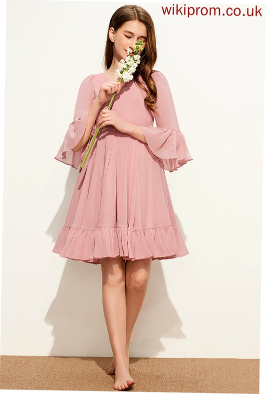 Ruffles Chiffon Knee-Length With A-Line V-neck Hadassah Cascading Junior Bridesmaid Dresses