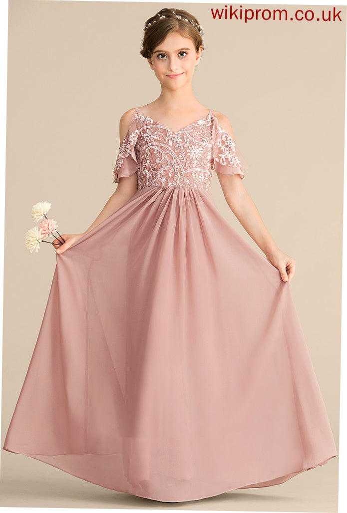 Lace Floor-Length V-neck Annalise A-Line Chiffon Junior Bridesmaid Dresses